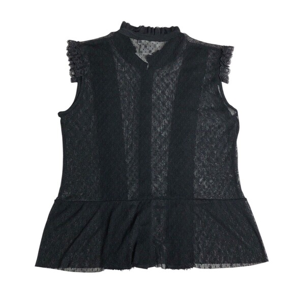 Y2K Worthington Top Womens M Black Sheer Lace Button Ruffle Neck Whimsigoth Goth - Picture 2 of 9